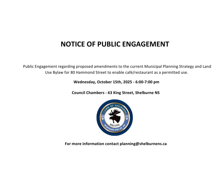 NOTICE OF PUBLIC ENGAGEMENT Public engagement regarding proposed amendments to the current Municipal Planning Strategy and Land Use Bylaw for 80 Hammond Street to enable caférestaurant as a permit 1
