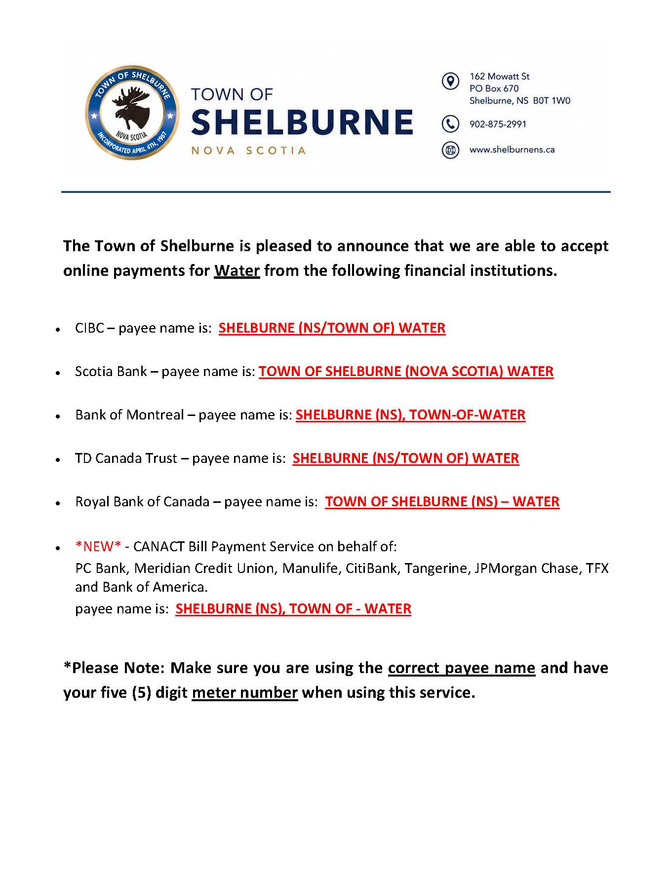 Online Payments Notice WATER