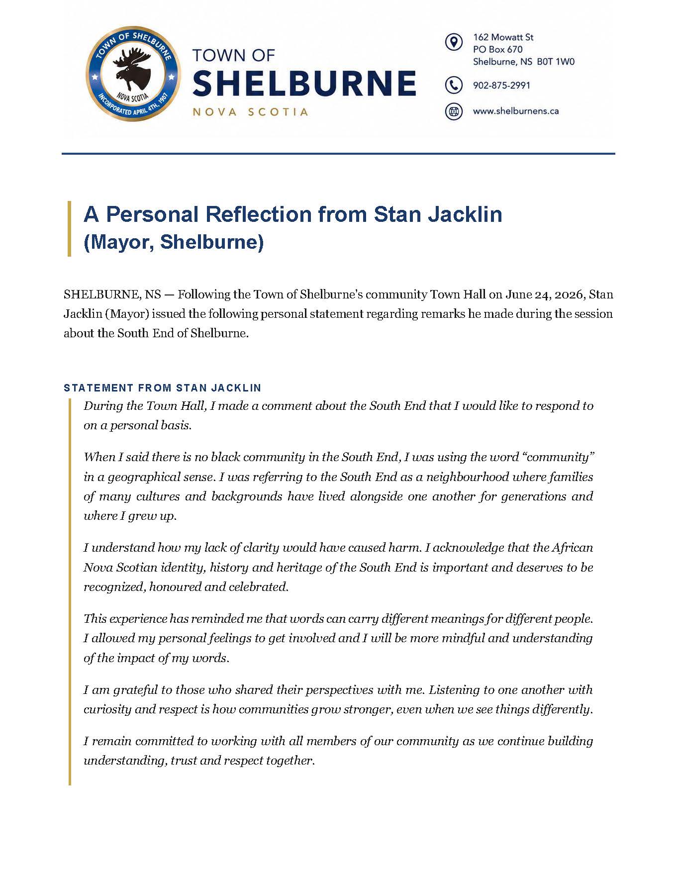 Stan Jacklin Statement